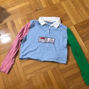 Fila colorblock collared long sleeve crop top